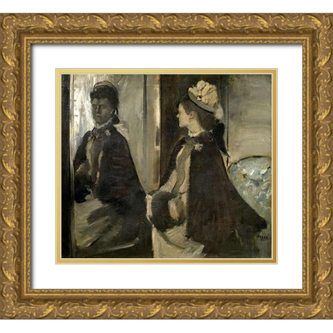 Portrait of Mrs. Jeantaud In The Mirror Gold Ornate Wood Framed Art Print with Double Matting by Degas, Edgar