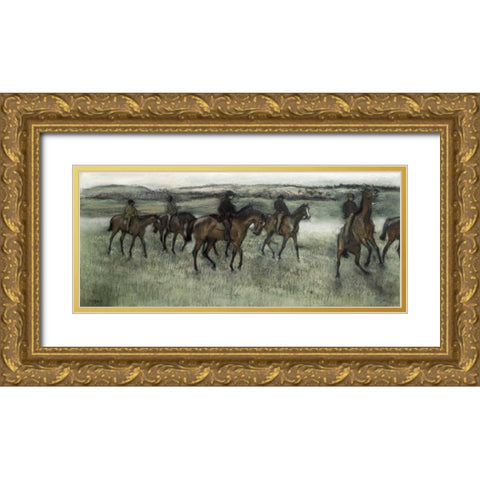 Race Horses Gold Ornate Wood Framed Art Print with Double Matting by Degas, Edgar