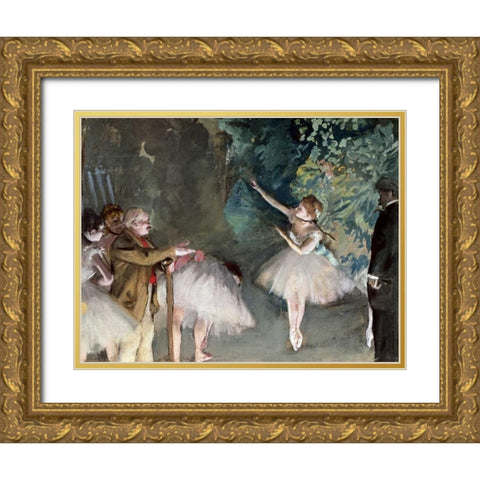 Repetition de Ballet Gold Ornate Wood Framed Art Print with Double Matting by Degas, Edgar