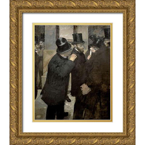 The Stock Exchange Gold Ornate Wood Framed Art Print with Double Matting by Degas, Edgar