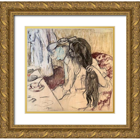 Woman at her Toilette Gold Ornate Wood Framed Art Print with Double Matting by Degas, Edgar
