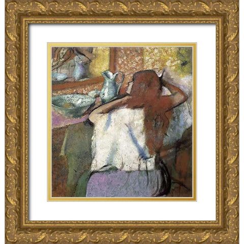 Woman at her Toilette Gold Ornate Wood Framed Art Print with Double Matting by Degas, Edgar