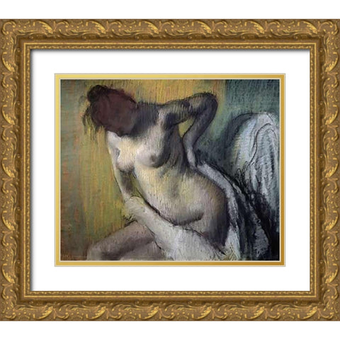 Woman Drying Herself Gold Ornate Wood Framed Art Print with Double Matting by Degas, Edgar
