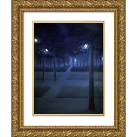 Night In The Park Royal, Brussels Gold Ornate Wood Framed Art Print with Double Matting by De Nuncques, William Degouve