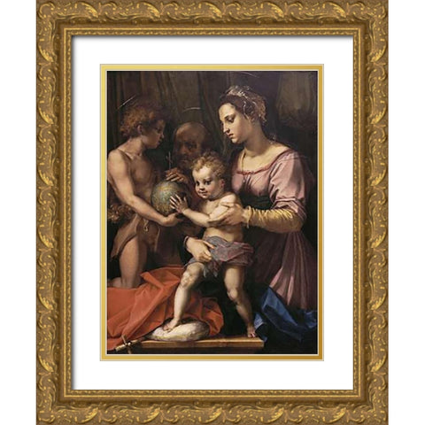 Holy Family Gold Ornate Wood Framed Art Print with Double Matting by Del Sarto, Andrea