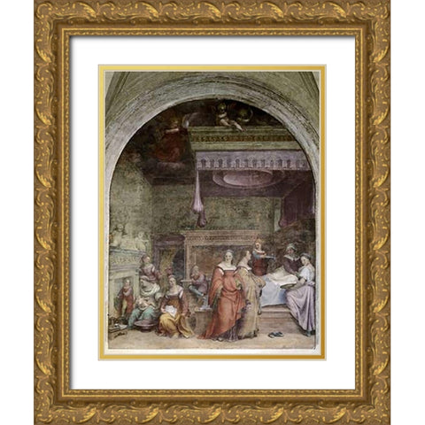 Nativity of Mary Gold Ornate Wood Framed Art Print with Double Matting by Del Sarto, Andrea