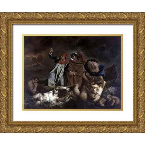 Dante and Virgil in Hell Gold Ornate Wood Framed Art Print with Double Matting by Delacroix, Eugene