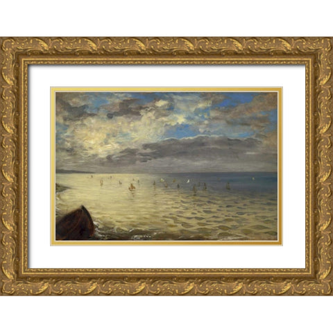The Dieppe Sea Gold Ornate Wood Framed Art Print with Double Matting by Delacroix, Eugene