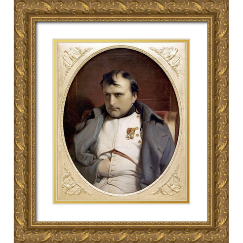 Napoleon In Fountainebleau Gold Ornate Wood Framed Art Print with Double Matting by Delaroche, Paul