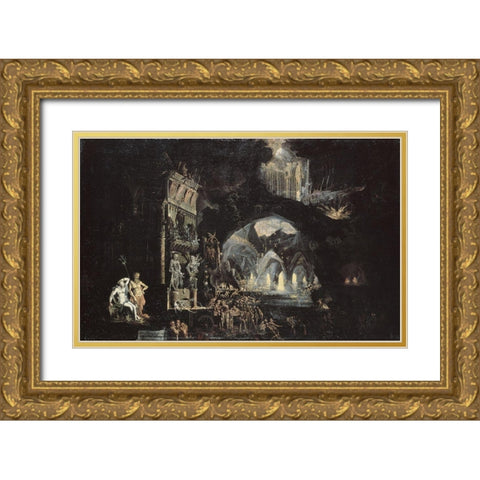 Underworlds Les Enfers Gold Ornate Wood Framed Art Print with Double Matting by Desiderio, Monsu