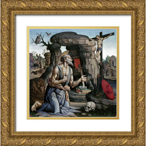 Saint Jerome Gold Ornate Wood Framed Art Print with Double Matting by Di Giovanni, Bartolomeo