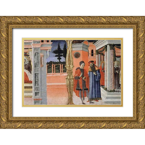 Stories of The Virgin - Predella Detail Gold Ornate Wood Framed Art Print with Double Matting by Di Giovanni, Benvenuto
