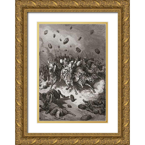 Flight of The Canaanites Gold Ornate Wood Framed Art Print with Double Matting by Dore, Gustave