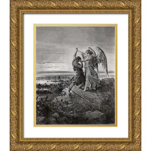 Jacob Wrestling With The Angel Gold Ornate Wood Framed Art Print with Double Matting by Dore, Gustave
