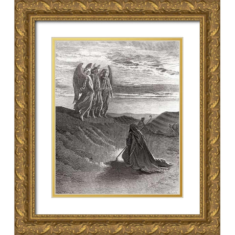 The Lord Appearing Before Abraham Gold Ornate Wood Framed Art Print with Double Matting by Dore, Gustave