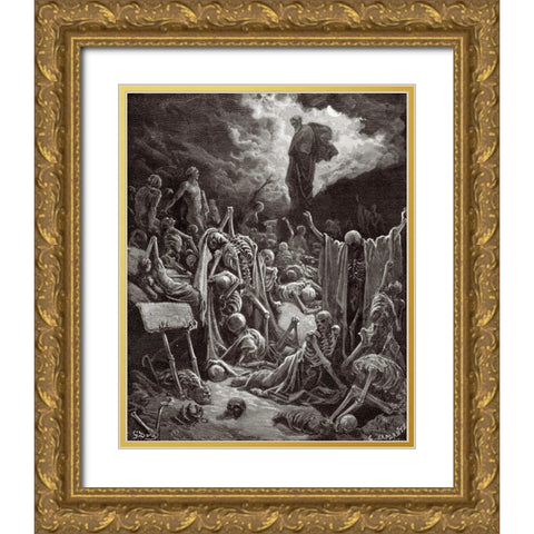 The Visions of Ezekiel The Vision of the Valley of the Dry Bones Gold Ornate Wood Framed Art Print with Double Matting by Dore, Gustave