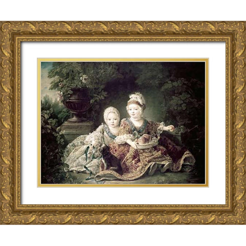 Duc De Berry and Count De Provence As Children Gold Ornate Wood Framed Art Print with Double Matting by Drouais, Francois Huber