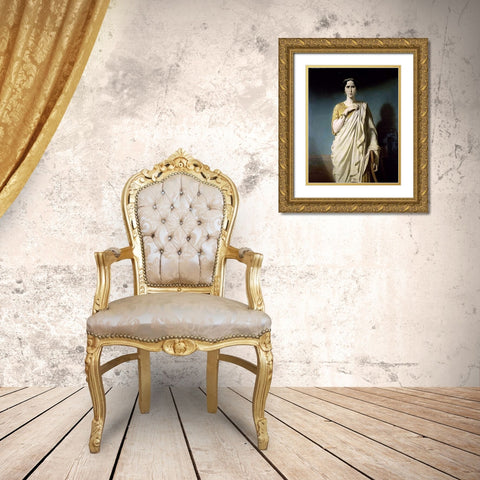 Rachel Gold Ornate Wood Framed Art Print with Double Matting by Dubufe, Edouard
