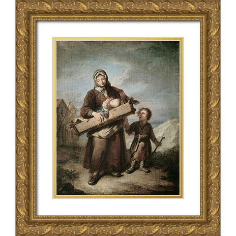 Poor Woman With The Children Gold Ornate Wood Framed Art Print with Double Matting by Dumont, Jaques