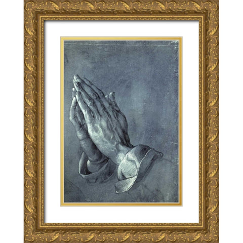 Praying Hands Gold Ornate Wood Framed Art Print with Double Matting by Durer, Albrecht