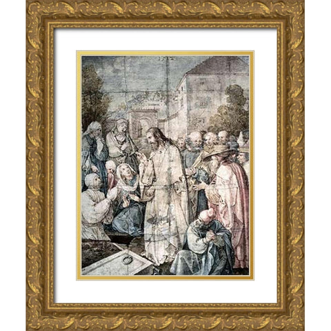 Resurrection of Lazarus Gold Ornate Wood Framed Art Print with Double Matting by Durer, Albrecht