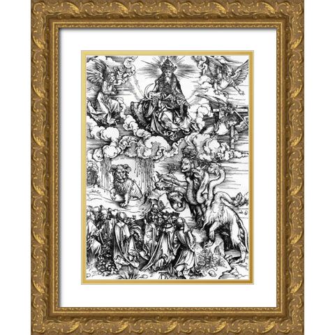 The Whore of Babylon Gold Ornate Wood Framed Art Print with Double Matting by Durer, Albrecht