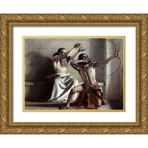 Joas Shoots The Arrow of Redemption Gold Ornate Wood Framed Art Print with Double Matting by Dyce, William
