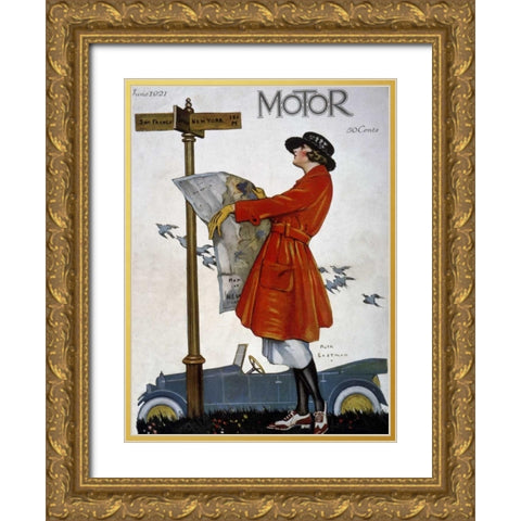 Motor Magazine - Cover Image Gold Ornate Wood Framed Art Print with Double Matting by Eastman, Ruth