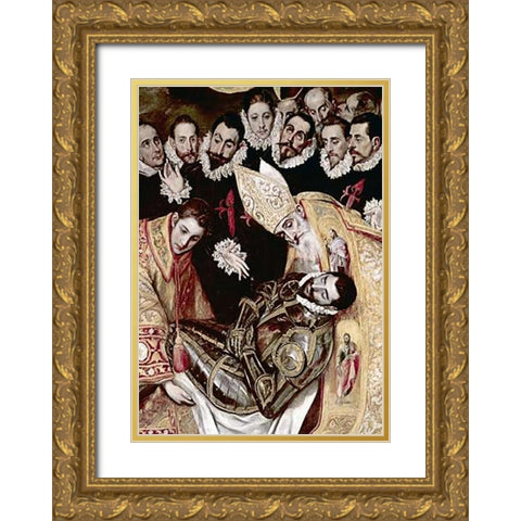 Burial of Count Orgaz - Detail Gold Ornate Wood Framed Art Print with Double Matting by Greco, El
