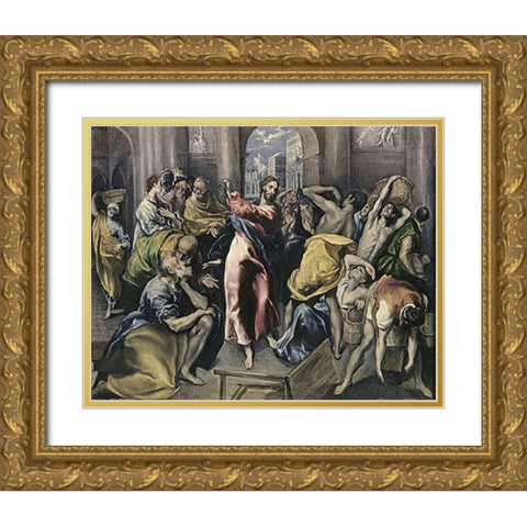 Museumist Driving Moneychangers From Temple Gold Ornate Wood Framed Art Print with Double Matting by Greco, El