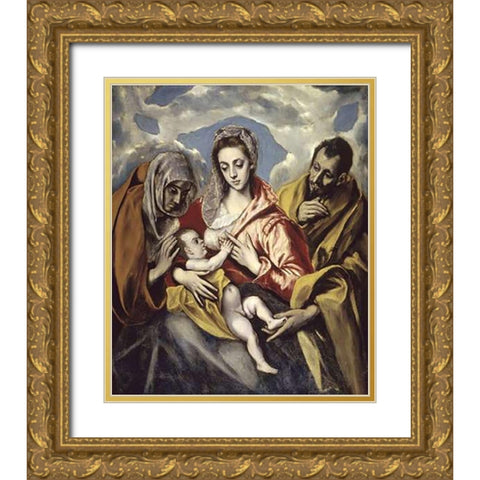 Holy Family and Saint Anne Gold Ornate Wood Framed Art Print with Double Matting by Greco, El