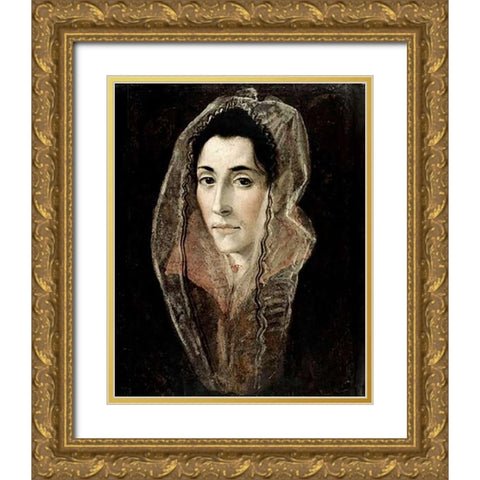 Portrait of a Lady Gold Ornate Wood Framed Art Print with Double Matting by Greco, El