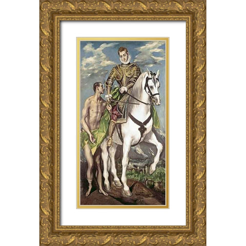 Saint Martin and The Beggar Gold Ornate Wood Framed Art Print with Double Matting by Greco, El