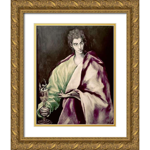 St. John The Evangelist Gold Ornate Wood Framed Art Print with Double Matting by Greco, El