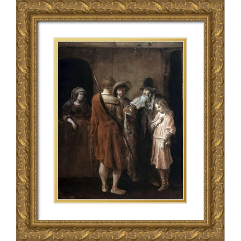 Farewell of Benjamin Gold Ornate Wood Framed Art Print with Double Matting by Fabritius, Carel