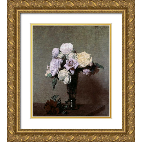 Vase of Flowers Gold Ornate Wood Framed Art Print with Double Matting by Fantin-Latour, Henri