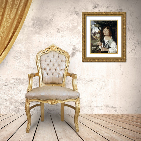 Good Shepherd Gold Ornate Wood Framed Art Print with Double Matting by Ferrarese, Sebastino