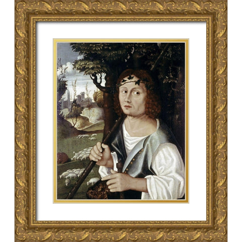 Good Shepherd Gold Ornate Wood Framed Art Print with Double Matting by Ferrarese, Sebastino