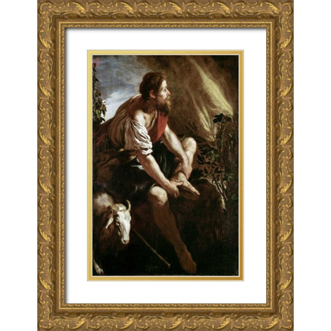Moses Before a Burning Bush Gold Ornate Wood Framed Art Print with Double Matting by Fetti, Domenico