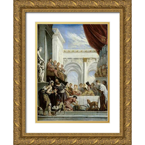 Parable of Dives and Lazarus Gold Ornate Wood Framed Art Print with Double Matting by Fetti, Domenico