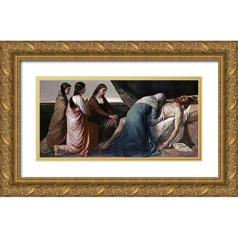 Pieta Gold Ornate Wood Framed Art Print with Double Matting by Feuerbach, Anselm Friedrich
