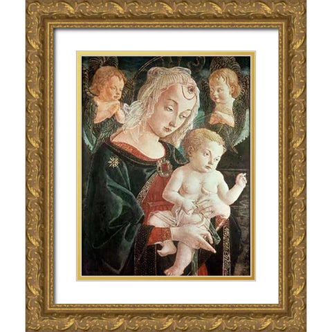 Madonna With Child Gold Ornate Wood Framed Art Print with Double Matting by Fiorentino, Francesco