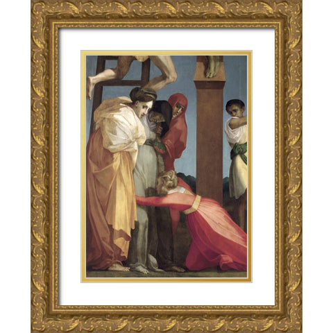 Descent From The Cross (Detail) Gold Ornate Wood Framed Art Print with Double Matting by Fiorentino, Rosso