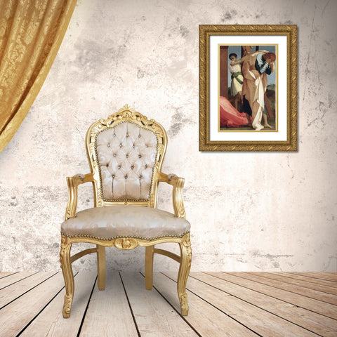 Descent From The Cross (Detail) Gold Ornate Wood Framed Art Print with Double Matting by Fiorentino, Rosso