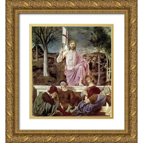 Resurrection Gold Ornate Wood Framed Art Print with Double Matting by Della Francesca, Piero