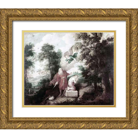 Sacrifice of Isaac Gold Ornate Wood Framed Art Print with Double Matting by Franck, Franz Friedrich