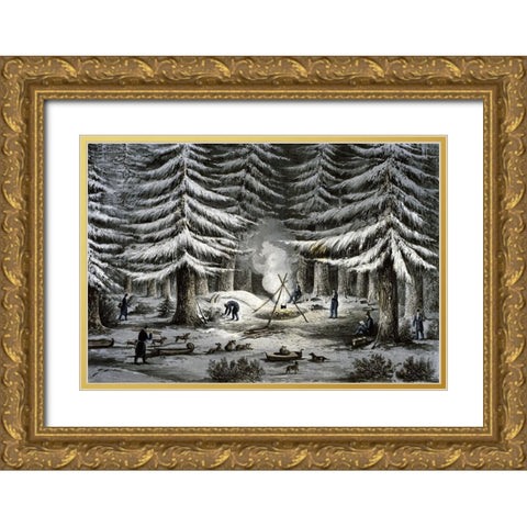 Manner of Making a Resting Place On a Winter Night Gold Ornate Wood Framed Art Print with Double Matting by Franklin, John