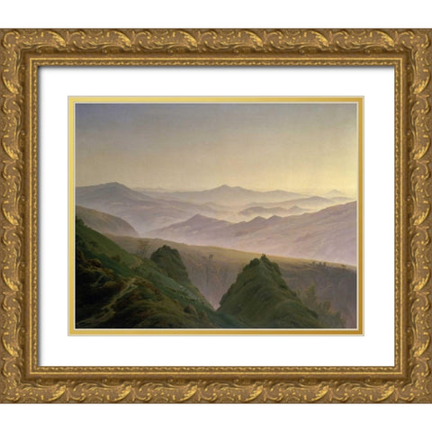 Morning in the Mountains Gold Ornate Wood Framed Art Print with Double Matting by Friedrich, Caspar David