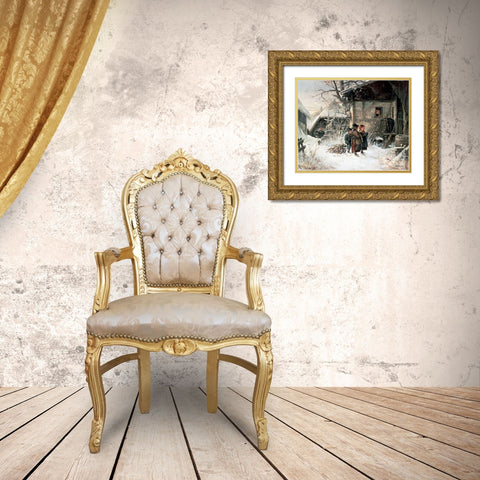 Children In The Snow Gold Ornate Wood Framed Art Print with Double Matting by Frohlich, Bernhard