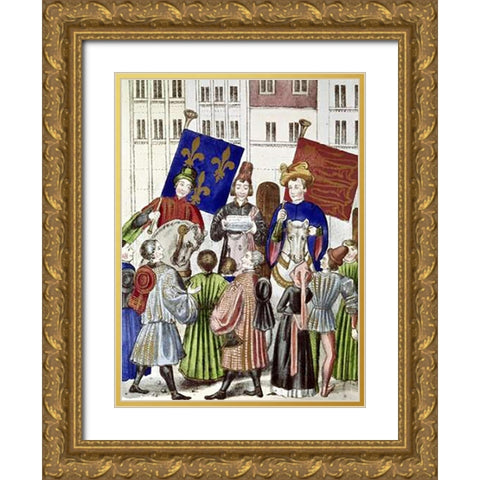 Proclamation of Truce Renewal: France and England Gold Ornate Wood Framed Art Print with Double Matting by Froissart, Jean